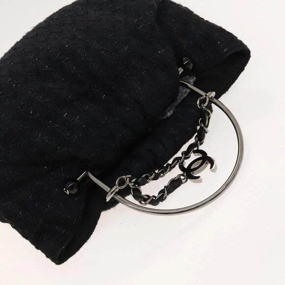 CHANEL Hand Bag Tweed Black Silver CC Auth - Picture 6 of 15
